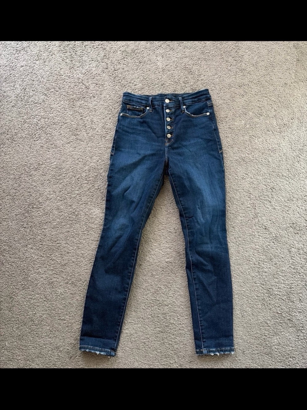 Good American High-Rise Button-Fly Dark Blue Jeans